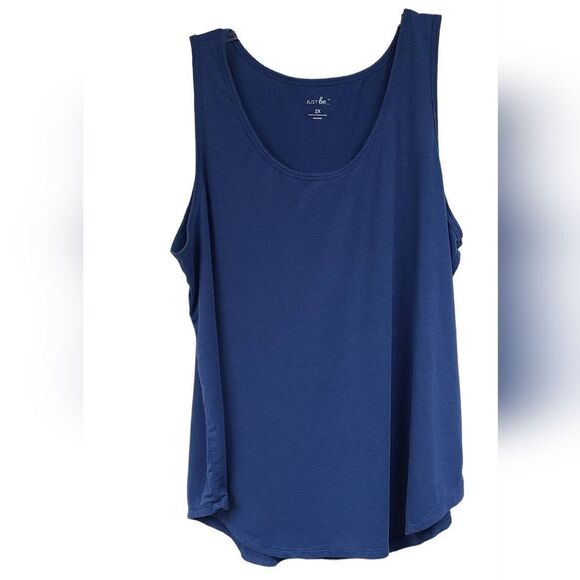 Women’s Plus Size Tank Top 2X Blue Knit Comfy Scoop Neck Sleeveless Fitness Tee - Picture 1 of 7